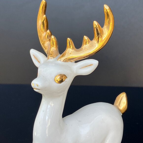 White Porcelain Reindeer With Gold Horns - Set of 3** - Picture 11 of 16